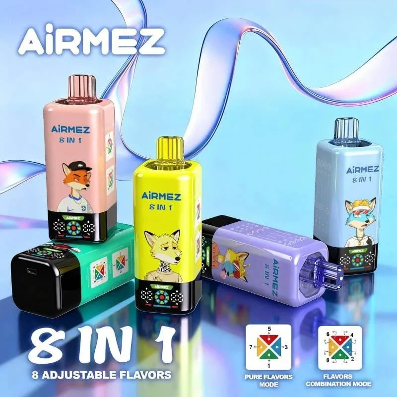 Airmez 8IN1 160k Puffs Vape Disposable Vape Wholesale Rechargeable – 60ml E-Liquid, Mesh Coil, Type-C 10 Pack Display Box Bulk - Image 2