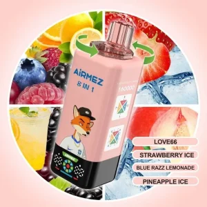 Airmez 8IN1 160k Puffs Vape Disposable Vape Wholesale Rechargeable – 60ml E-Liquid, Mesh Coil, Type-C 10 Pack Display Box Bulk