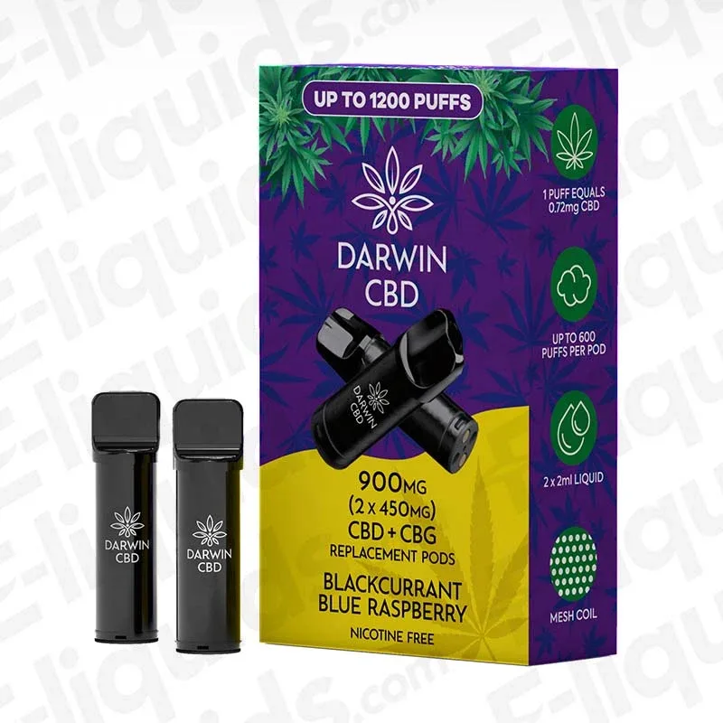 Darwin CBD+CBG 900mg Blackcurrant Blue Raspberry (2 x 450mg) Prefilled Pod