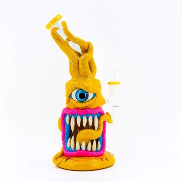 Monster Face Recycler Glass Water Pipe 9.5" - Image 2