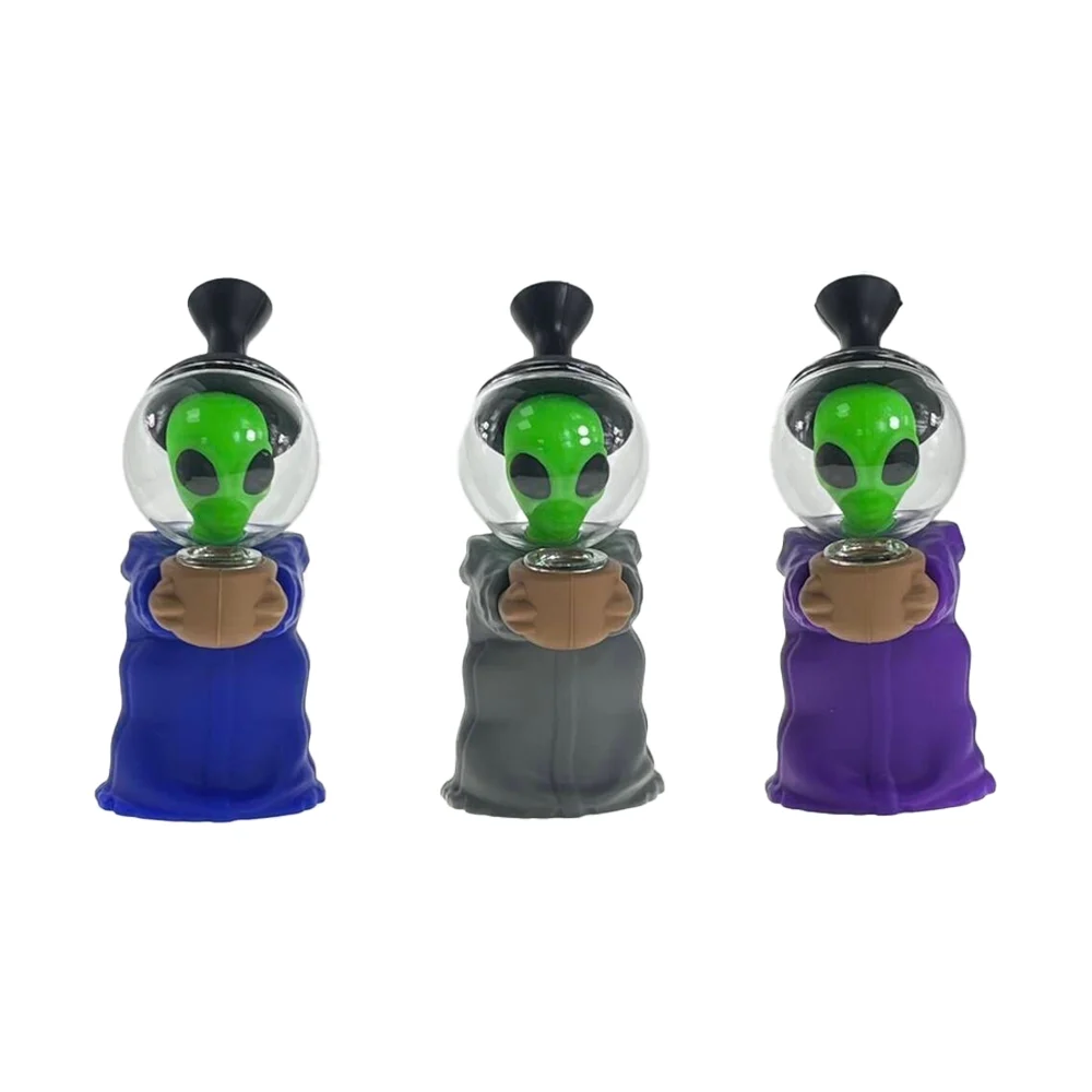 Non branded (Water Pipe) F42 6.7" Alien Silicone Bubbler with Glass Helmet