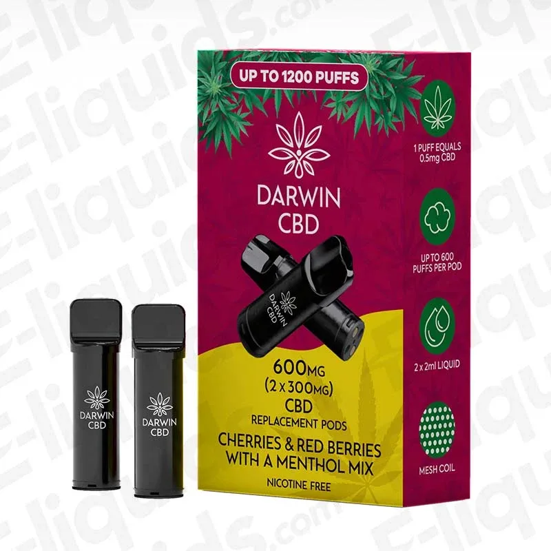 Darwin CBD 600mg Cherries Red Berries & Menthol Mix (2 x 300mg) Prefilled Pod
