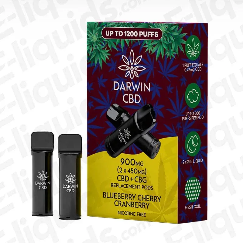 Darwin CBD+CBG 900mg Blueberry Cherry Cranberry (2 x 450mg) Prefilled Pod