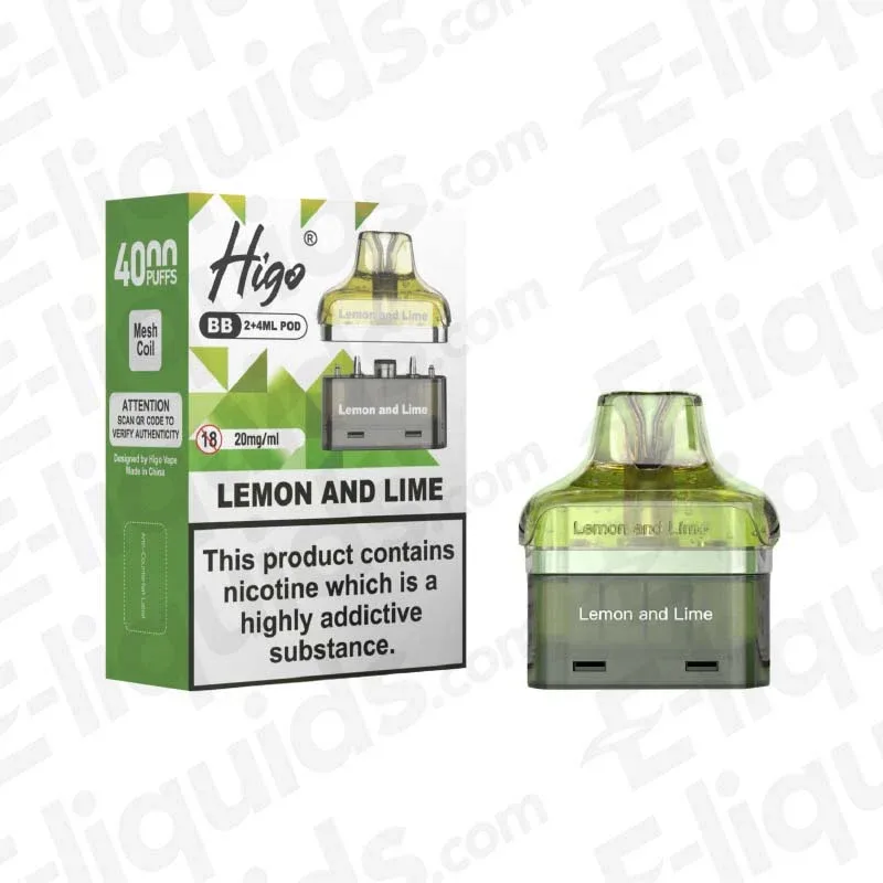 Higo BB 4000 Lemon and Lime Prefilled Pod