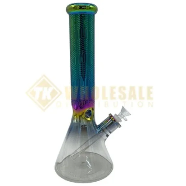 14" Metallic Rainbow Glass Beaker Water Pipe with Ice Catcher