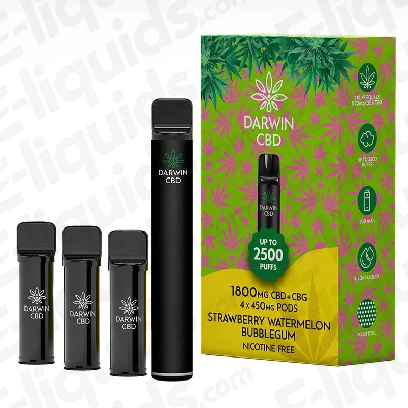 Darwin CBD+CBG 1800mg Strawberry Watermelon Bubblegum Prefilled Pod Kit