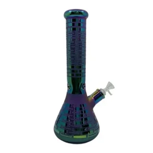 14" Iridescent Rainbow Thick Glass Beaker Water Pipe with Ice
