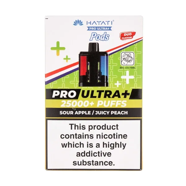 Sour Apple/Juicy Peach Pro Ultra Plus 25k Prefilled Pod + Refill by Hayati