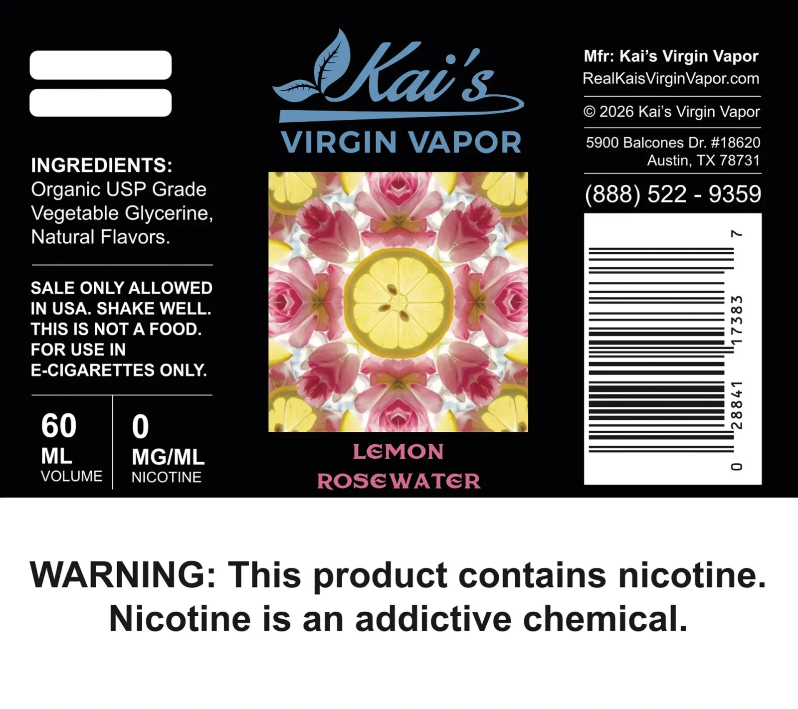 Lemon Rosewater Vape Juice | Clean, Lab-Tested | Kai’s Virgin Vapor - Image 2