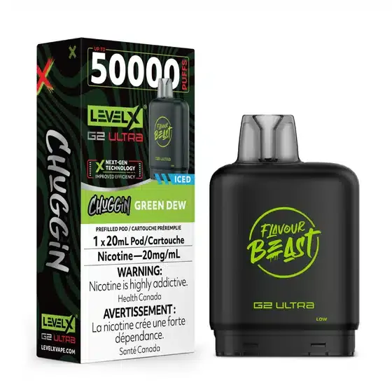 Level X Flavour Beast G2 Ultra Chuggin’ Green Dew Iced (6/box)