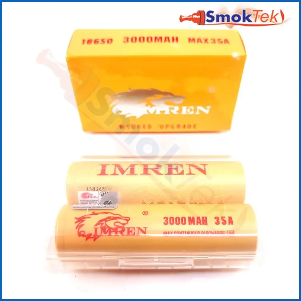 Imren Yellow IMR 18650 3000mAh 35A 3.7v Battery Flat-Top - 2 Pack - Image 2