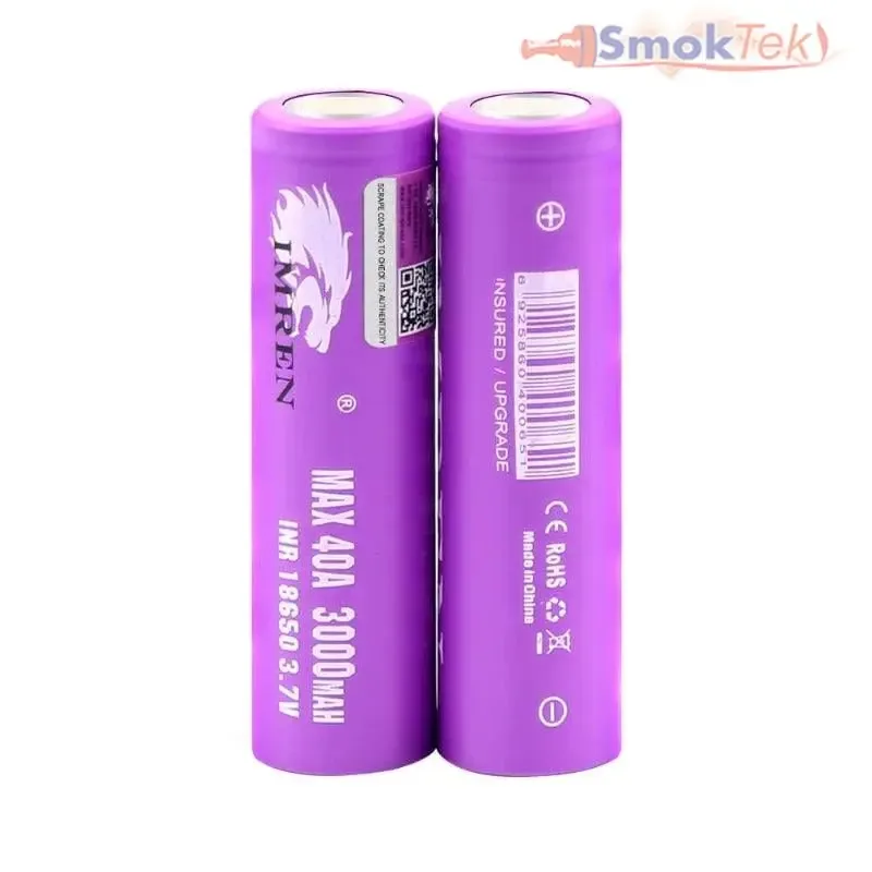 IMREN Purple 18650 3000mAh 40A Rechargeable Lithium Battery (2PCS/Pack) - Image 2