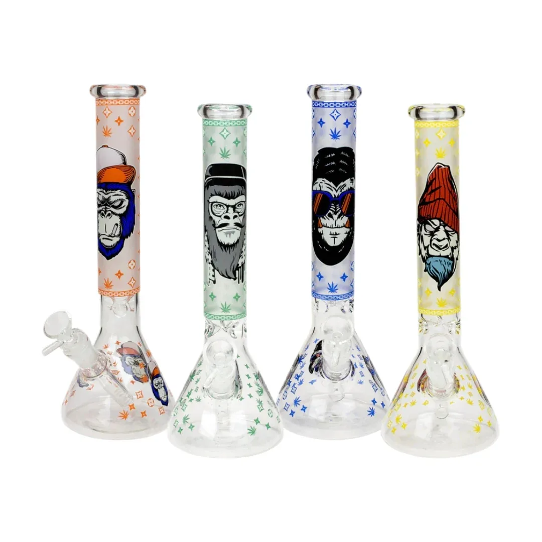 Beaker Glass Bong w/ Glow In The Dark Gorilla Print