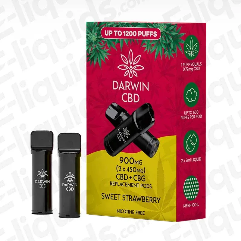 Darwin CBD+CBG 900mg Sweet Strawberry (2 x 450mg) Prefilled Pod