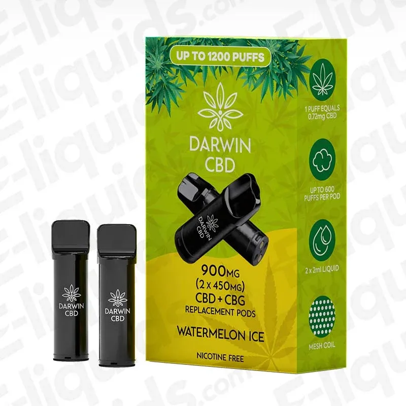 Darwin CBD+CBG 900mg Watermelon Ice (2 x 450mg) Prefilled Pod