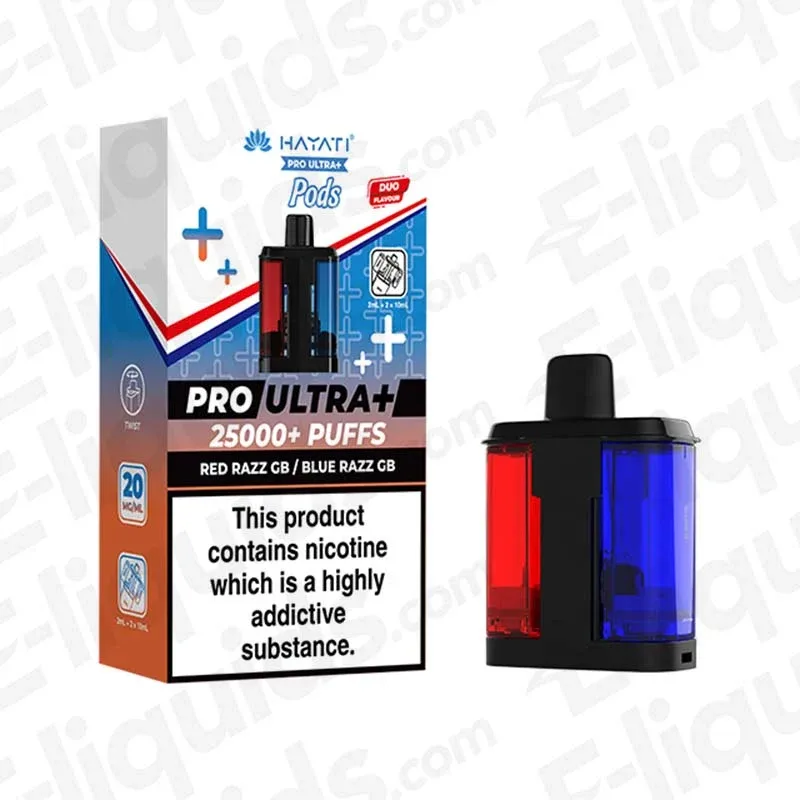 Hayati Pro Ultra+ 25K Red Razz GB - Blue Razz GB Prefilled Pods