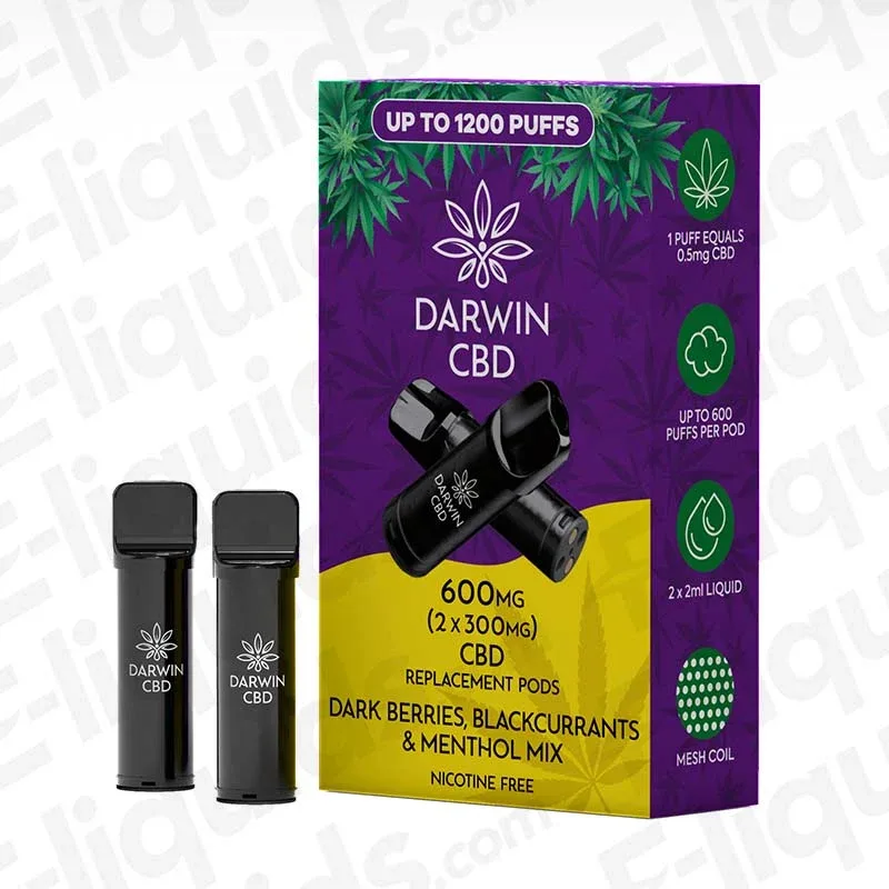Darwin CBD 600mg Dark Berries Blackcurrants & Menthol Mix (2 x 300mg) Prefilled Pod