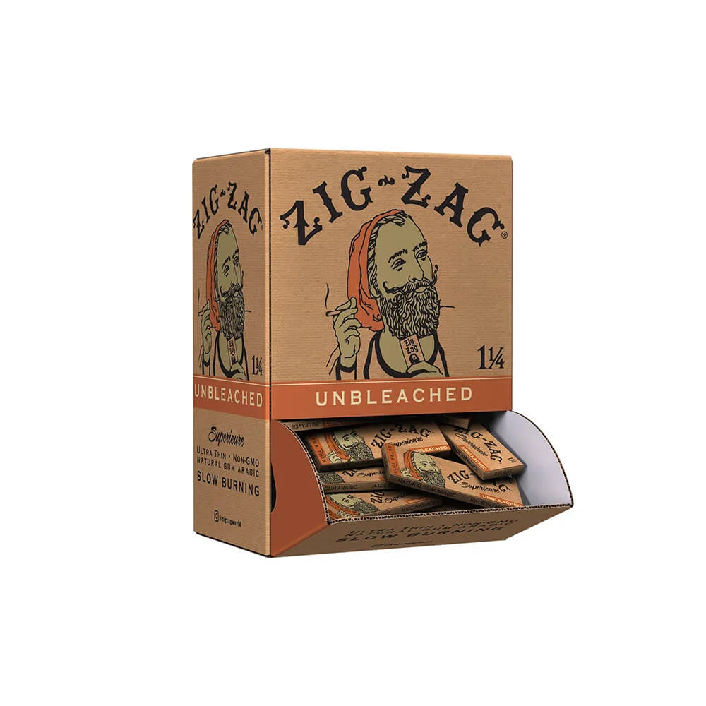 Zig Zag Unbleached Rolling Papers 1.25 in 50-Sheet Booklet – 48-Booklet Gravity Feeder Display