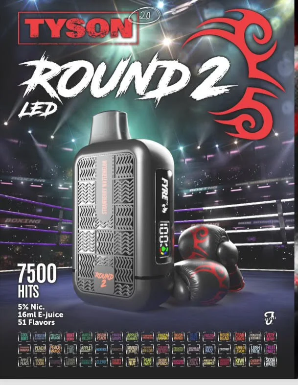Tyson 2.0 Round 2 7500 Puff Disposable Vape Device Heavy Weight Rechargeable Smart- 5%