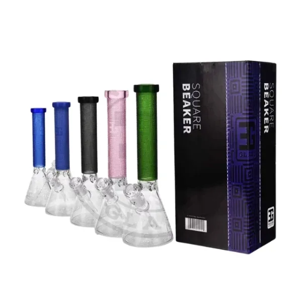 Sandblasted Square Glass Beaker Bong 15″
