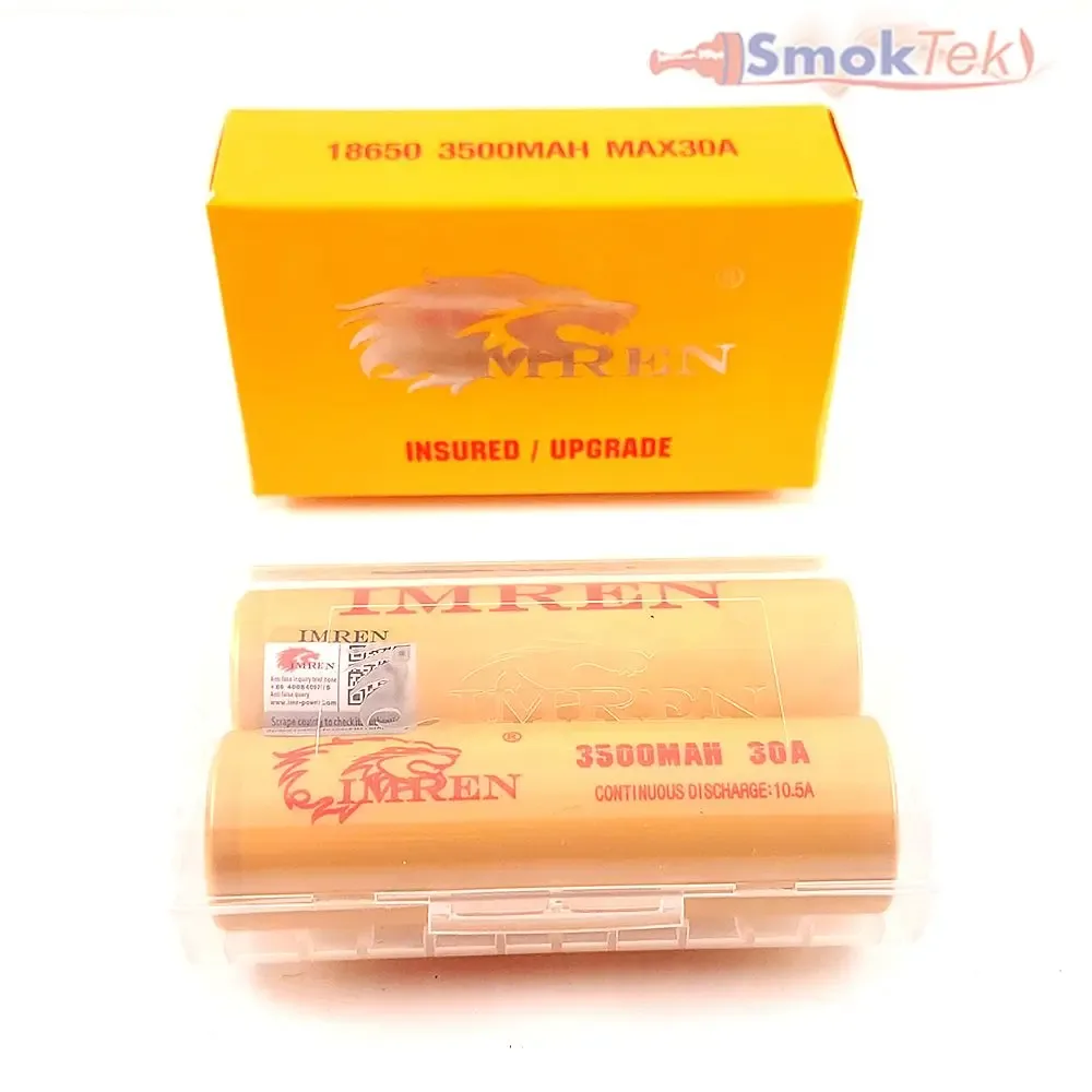 Imren Yellow IMR 18650 3500mAh 30A 3.7v Battery Flat-Top - 2 Pack - Image 2
