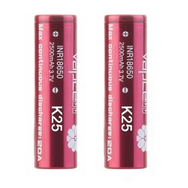 K25 18650 2500mAh Battery by Vapcell - Pack of 2
