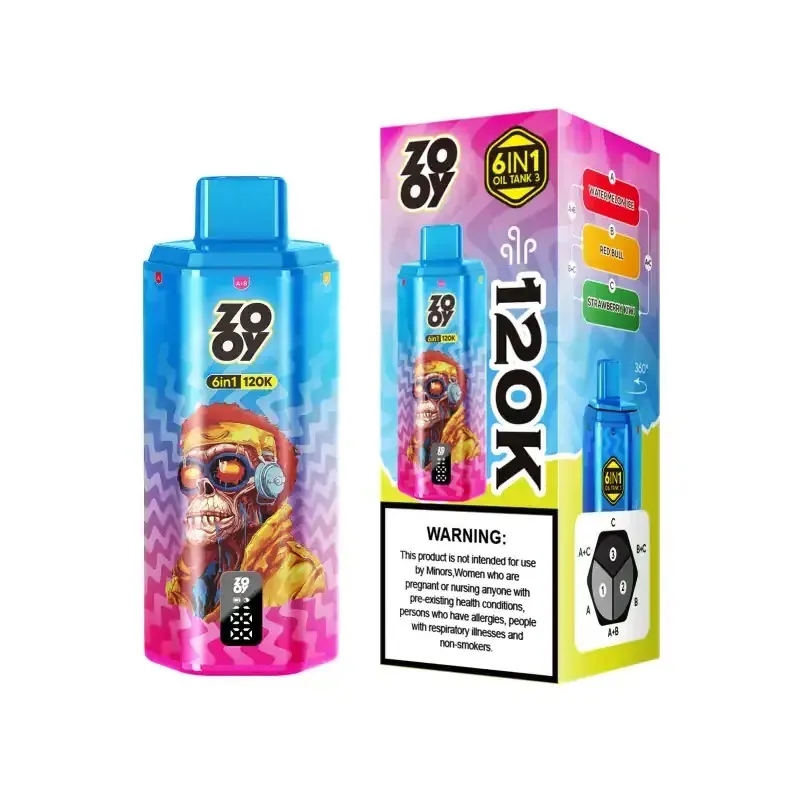 ZOOY Vape 120K Puff 6 In 1 Disposable Vape Kit With Smart Screen | 850mAh Type-C | 20mg/30mg/50mg Nic Salt - Image 2